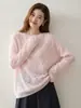 Suéter de cashmere crochê, com trama aberta, de um ombro só, para mulheres, comprimento médio, modelagem solta, casual, tricô pull-over, camada base