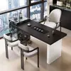 Conjunto de Mesa de Chá e Cadeiras em Ardósia Estilo Italiano para Escritório e Casa, Toque de Luxo Leve em Acrílico, Mesa de Chá para Varanda de Apartamento Pequeno