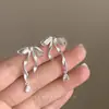 Pendientes de Flor de Lazo Estilo Coreano con Circonita para Mujer, Dulces, de Alta Gama, Elegantes y de Diseño, Pendientes de Lujo de Nicho Accesible