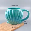 Taza de Cerámica con Forma de Concha Marina Verde Oscuro Taza de Café con Patrón de Nácar 3D Taza de Agua Estilo Océano de Lujo Ligero