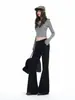 YECHUAN# Pantalones de Traje Negros de Cintura Baja Micro Acampanados para Mujer Petite Temperamento Simple No Ceñidos a las Piernas Pantalones Acampanados Adelgazantes
