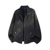 Chaqueta de Cuero Sintético Tie-Dye Desgastada Estilo Retro Americano Suelta para Hombre Primavera Otoño Marca de Moda Oversize Solapa Chaqueta de Motociclista Ancha