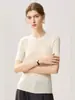 Camiseta de manga corta para mujer, cuello redondo, ajuste ceñido, de hilo Yangzi 100% lana de hilado fino, top de punto suave y cómodo
