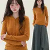 Suéter de Tricô Laranja com Capuz Estilo Coreano para Mulheres Outono Inverno Design de Camada Interna Blusa de Moletom Emagrecedora Top Base