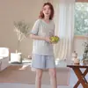 Pijama de Algodón Puro para Mujer, Estilo Verano con Copas en el Pecho, Pantalones Cortos de Manga Corta, Nuevo Estilo 2026, Lindo Set de Ropa de Casa de Algodón con Dibujos Animados