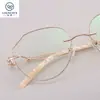Armação de Óculos Feminina Chunchen em Titânio Puro, Óculos Sem Aro Ultra-Leves com Corte Diamante e Lentes de Grau