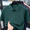 Estilo Verão 2026 Novo Masculino de Alta Qualidade Manga Curta Meia-Idade Tendência Gola Lapela Zíper Camisa Polo T-Shirt Gelo Seda Manga Meia-Manga Top
