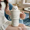 Taza térmica con asa de figura de dibujos animados, acero inoxidable 316, linda, portátil, para llevar en la mano, para estudiantes y uso de oficina