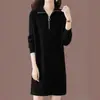 Moletom Casual Estiloso de Meio Zíper de Comprimento Médio Outono/Inverno 2026 Cobrindo os Quadris Vestido Suéter de Tricô para Mulheres