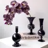 Jarrón Negro de Vidrio Vintage Estilo Francés Contenedor Hidropónico para Flores para Sala de Estar Arreglo Floral Escritorio Decoración del Hogar