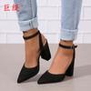 Zapatos de Tacón Alto para Mujer de Moda de Punta Fina Estilo Europeo y Americano Juti's Exportación Talla Grande Correas de Tobillo Hebilla Sandalias de Mujer