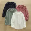 Venta Directa de Fábrica Algodón Puro Holgada Color Sólido Cuello Solapa Plisada Doble Capa Hilo de Algodón Camisa de Mujer Primavera y Otoño Camisa de Mujer de Manga Larga