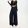 Antirrugas, sem rugas, elasticidade em quatro direções, caimento solto, jeans de perna larga fluido com zíperes YKK, resistente à cor, modelador, versátil, cor original, jeans de comprimento total