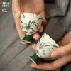 Taza de té de cerámica para té con orquídea pintada a mano de estilo antiguo, con pie alto y boca de flor para beber té