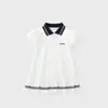 Vestido DUUDUU para Niña 2026 Manga Corta Vestido Infantil Verano Estilo Universitario Bebé Azul Marino Algodón Puro Vestido Plisado