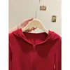 Camiseta Larga con Capucha Roja Navideña para Mujer 2026 Principios de Primavera y Otoño Cárdigan Año Nuevo Chaqueta Corta Roja Top