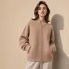 Jaqueta de Beisebol Outono/Inverno 2026 Casaco de Lã Gola Alta Casaco de Lã para Mulheres Baixas Lado Duplo Lã Casual Versátil Top para Mulheres