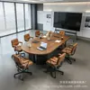 Mesa de conferencias de madera maciza de lujo, área de recepción, recepción de empresa, juego de mesa y sillas para varias personas, escritorio de negociación semicircular de madera maciza y sillas