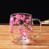 Copo de Vidro de Camada Dupla com Flor Real no Atacado, Caneca de Chá de Vidro de Borossilicato Alto com Alça, Copo de Camada Dupla com Flor Real, Caneca de Café com Flor Eterna