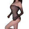 Lencería Sexy Popular de Moda Pijama de Manga Larga de Una Pieza Lencería Sexy de Malla Transparente Hueca Talla Grande Europea y Americana con Entrepierna Abierta