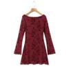 1329-24 Verão Novo Europeu e Americano Retro Reunindo Padrão Fino e Sexy Ombro Casual Vestido Curto