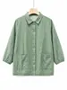 Nova camisa de algodão elegante de manga três quartos para mulheres de meia-idade e idosas, primavera e outono, blusa de mãe, top cardigã solto de avó