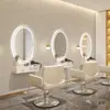 Salón de Peluquería de Moda Espejo Ovalado Cuadrado para Corte de Cabello Mesa de Espejo de Alta Gama para Permanente y Tintura con Luz LED Gabinete de Herramientas Set