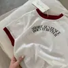 Camisetas de Verano de Manga Corta para Niños, Estilo Nuevo, Cuello Redondo para Niños, Estilo Coreano, Versátiles, Estampado de Letras, para Niños Pequeños y Medianos, con Colores Contrastantes