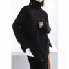 Suéter Gola Alta de Manga Longa em Lã Pura para Mulheres, Novo Suéter Base de Malha Canelada Slim-Fit Outono e Inverno
