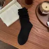 Calcetines Retro de Encaje Perezoso para Mujer Otoño Invierno Color Sólido Algodón Resistentes al Olor Media Pantorrilla Personalidad Puño de Burbuja Calcetines con Volantes