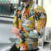 Cardigan popular de primavera e outono 2024 para comércio exterior, novo, masculino, com estampa digital, gola de lapela, fino, slim fit, camisa de manga longa para negócios