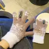 Guantes de Invierno para Mujer Nuevos Sin Dedos Engrosados Peludos Tejidos para Niñas Estilo Coreano Pantalla Táctil Cinco Dedos Escritura
