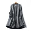 Abrigo de Lana a Cuadros Gris para Mujer Largo Medio 2024 Otoño e Invierno Nueva Moda Cuello Redondo Manga Siete Puntos Abrigo Holgado Trendy