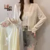 Chal ligero, cubierta hueca, chaqueta pequeña protectora del sol, prenda exterior con tiras de amarre, nuevo cárdigan de punto para mujer