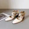 Versión de Piel de Vaca~Nuevas Sandalias de Tacón Alto Estilo Ballet con Punta Cerrada para Mujer, Zapatos Mary Jane Retro de Correa Cruzada con Tacón Grueso para el Trabajo