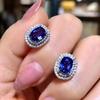 Aretes Cao Shi Retro Francés para Mujer Nuevos Aretes de Zafiro Ovalado de Zirconia Estilo Hong Kong Aretes Elegantes Hepburn
