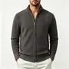 Cárdigan de Punto para Hombre Estilo Europeo con Cuello Alto y Cremallera Completa Otoño Invierno Textura de Sarga Engrosada Textura Jacquard Cárdigan Suéter