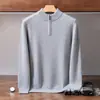 Suéter de cashmere com zíper parcial, novo estilo outono e inverno, gola semi-alta, corte solto, moda casual para homens de negócios, camada base de tricô