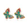 Nuevos y lindos pendientes de mariposa de aleación de diamantes de estilo europeo y americano, pendientes de insectos antiguos que combinan con todo, pendientes de moda nacional para mujer