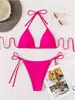 Bikini de Color Sólido con Lazos Transfronterizo de Amazon Traje de Baño de Dos Piezas Multicolor Traje de Baño Sexy con Forma de Corazón Europeo y Americano para Mujer