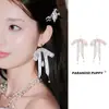 Brincos de Poá Rosa com Laço Estilo Miu Dorothy Acessórios de Orelha com Fita de Ballet Japonês Presilhas de Orelha de Nicho