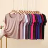 Camiseta Modal Nova de Gola Redonda Manga Curta Verão Fina Solta Tamanho Grande Casual Camada Base Simples Lisa