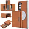 Funda de Teléfono Móvil con Carga Inalámbrica Adecuada para Samsung Z Fold7 Succión Magnética 70% de Descuento Cartera para Tarjetas Interior de Cuero con Acolchado 6 Cubierta Protectora