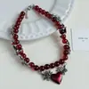 Design Subcultura Punk Senso Vermelho Amor Miçangas Borboleta Colar Feminino Único Nicho Corrente Escavada Clavícula Ins