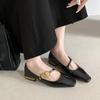 Zapatos Mary Jane de Piel Vacuna con Hebilla Redonda Chapada en Oro de Lujo Ligero Primavera 2025 Tacón Bajo Grueso Punta Cuadrada Distintiva Viaje Cuero Genuino Zapatos de Una Capa para Mujer