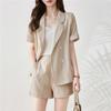 Camisa de Colarinho de Terno Cor Sólida Simples Casual Shorts Conjunto de Três Peças Feminino 2025 Novo Verão Elegante Moda terno Mulher