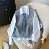 Traje de Camisa Estilo Preppy Retro 2025 Primavera Nuevo Estilo Chaleco Chaleco de Punto en Capas Chaleco Camisa Conjunto de Dos Piezas