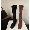 Aumento de altura interno~Botas Martin estilo britânico de camurça retrô europeia e americana, botas longas, botas de montaria de bico quadrado com salto grosso para outono e inverno