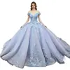 Vestido strapless de tul azul 2026 nuevo de comercio exterior estilo francés, atuendo de rendimiento de lujo ligero para anfitriona y socialité, suministro del fabricante