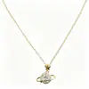 Corrente de Clavícula Planeta Estrela Banhada a Ouro Cobre Zircônia Joias Estilo Ins Feminino Colar de Saturno Luxo Leve Nicho Alto Padrão